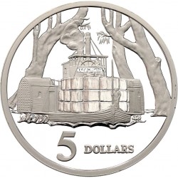 1 onza x AUSTRALIA 5 DOLARES 1997 BARCO DE VAPOR - ISABEL II KM.545 MONEDA DE PLATA PROOF River Steamboat