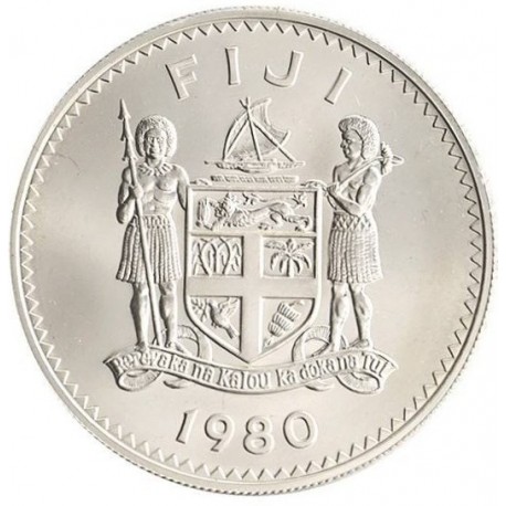 . Tirada 5.000 x FIJI 10 DOLARES 1980 PRINCIPE CARLOS 10 AÑOS DE INDEPENDENCIA KM.46 MONEDA DE PLATA SC Fidji 0,91 ONZAS
