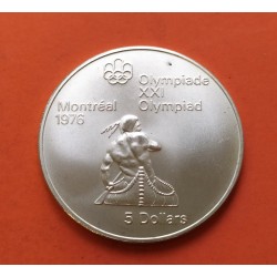 CANADA 5 DOLARES 1974 XXI OLIMPIADA DE MONTREAL 76 INDIO EN CANOA KM.92 MONEDA DE PLATA SC Canoeing