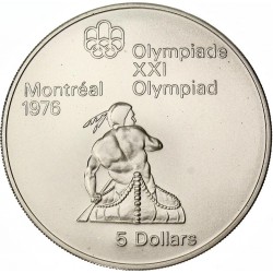 CANADA 5 DOLARES 1974 XXI OLIMPIADA DE MONTREAL 76 INDIO EN CANOA KM.92 MONEDA DE PLATA SC 0,72 ONZAS