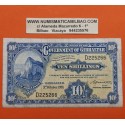 . @PVP NUEVO 650€@ GIBRALTAR 10 SHILLINGS 1958 VISTA DEL PEÑON y CASTILLO Pick 17 BILLETE MUY CIRCULADO Colonia de Inglaterra