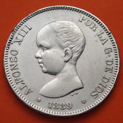 @MUY BONITA@ ESPAÑA 5 PESETAS 1889 * 18 89 MPM REY ALFONSO XIII KM.689 MONEDA DE PLATA (DURO) Spain silver R/4