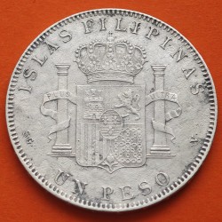 @RARA - ISLAS FILIPINAS@ ESPAÑA Rey ALFONSO XIII 1 PESO 1897 SGV KM.154 MONEDA DE PLATA (DURO) Spain silver coin 5 PESETAS 1897
