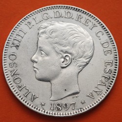 @RARA - ISLAS FILIPINAS@ ESPAÑA Rey ALFONSO XIII 1 PESO 1897 SGV KM.154 MONEDA DE PLATA (DURO) Spain silver coin 5 PESETAS 1897