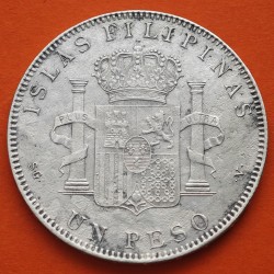 @RARA - ISLAS FILIPINAS@ ESPAÑA Rey ALFONSO XIII 1 PESO 1897 SGV KM.154 MONEDA DE PLATA (DURO) Spain silver coin 5 PESETAS 1897