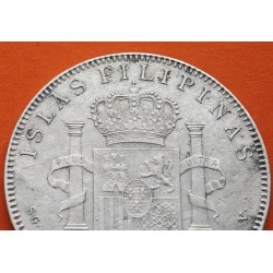 @RARA - ISLAS FILIPINAS@ ESPAÑA Rey ALFONSO XIII 1 PESO 1897 SGV KM.154 MONEDA DE PLATA (DURO) Spain silver coin 5 PESETAS 1897