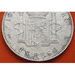 @RARA - ISLAS FILIPINAS@ ESPAÑA Rey ALFONSO XIII 1 PESO 1897 SGV KM.154 MONEDA DE PLATA (DURO) Spain silver coin 5 PESETAS 1897