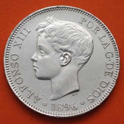 @MUY BONITA@ ESPAÑA 5 PESETAS 1896 * 18 96 PGV REY ALFONSO XIII KM.707 MONEDA DE PLATA (DURO) Spain silver R/4