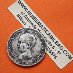 . @SUPER RARA VARIANTE -MS.M.-@ ESPAÑA 5 PESETAS 1888 * 18 88 MSM REY ALFONSO XIII KM.689 MONEDA DE PLATA (DURO) Spain silver