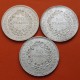 . @2,61 ONZAS DE PLATA PURA@ FRANCIA 50 FRANCOS 1974 + 1975 + 1977 HERCULES KM.941.1 EBC/SC- silver 3 MONEDAS DE PLATA