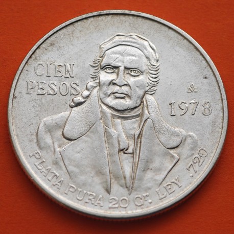 MEXICO 100 PESOS 1978 JOSE MORELOS KM.483.2 MONEDA DE PLATA EBC + Imperfecciones Mejico 0,46 ONZAS R/3