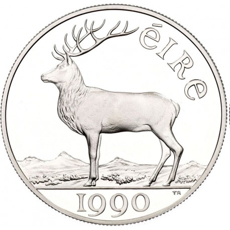 IRLANDA 10 ECU 1990 VENADO y ARPA KM.X.2 MONEDA DE PLATA PROOF Ireland Eire PRE-EURO silver coin 0,83 ONZAS OZ