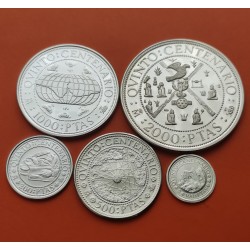 . 5 monedas + CÁPSULAS x España V CENTENARIO 100+200+500+1000+2000 PESETAS 1990 PLATA FDC 2ª Serie 1,50 ONZAS NO ESTUCHE