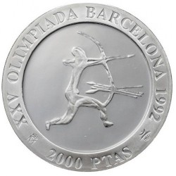 . 1 moneda + CÁPSULA x ESPAÑA 2000 PESETAS 1990 ARQUERO PREHISTÓRICO 1ª Serie OLIMPIADA BARCELONA 92 PLATA FDC 0,80 ONZAS