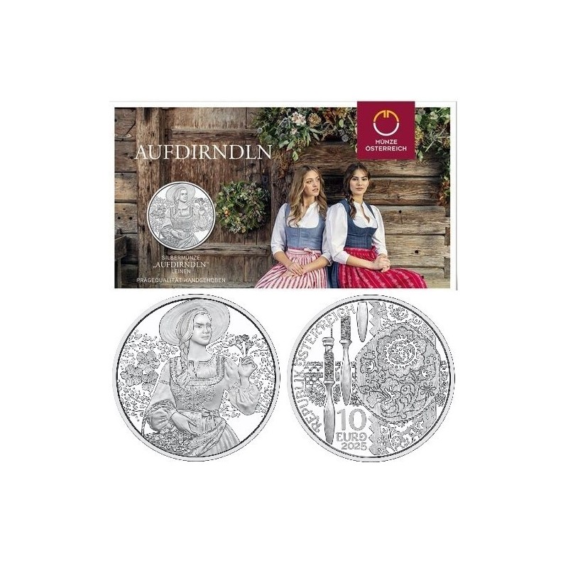 . 1 aaaaaacoin @PLATA BLISTER@ AUSTRIA 10 EUROS 2025 LINO DIRNDL Serie TRAJES TRADICIONALES 1ª MONEDA SIN CIRCULAR