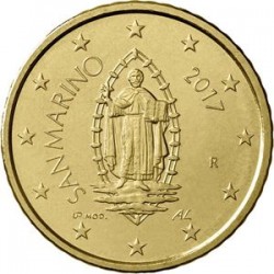 SAN MARINO 50 CENTIMOS 2018 SANTO EN VENTANA - 2ª MODELO - NUEVO DISEÑO MONEDA DE LATON SC-