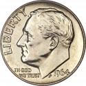 ESTADOS UNIDOS 10 CENTAVOS DIME 1964 D (DENVER) ROOSVELT KM.195A MONEDA DE PLATA SC- USA 10 Cents silver