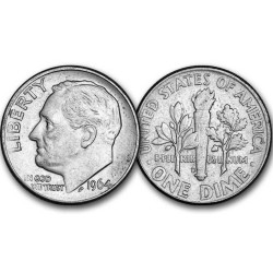ESTADOS UNIDOS 10 CENTAVOS DIME 1964 D (DENVER) ROOSVELT KM.195A MONEDA DE PLATA SC- USA 10 Cents silver