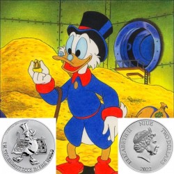 . 1 aaaaacoin NIUE 2 DOLARES 2022 EL TIO GILITO SCROOGE McDUCK Serie DISNEY MONEDA DE PLATA capsula ONZA OZ