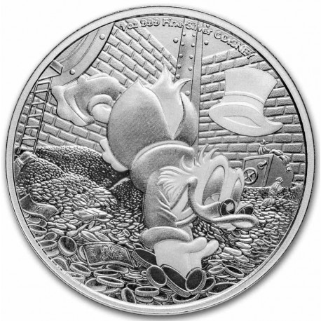 . @14/NERO Envío@ NIUE 2 DOLARES 2025 EL TIO GILITO SCROOGE McDUCK Serie DISNEY MONEDA DE PLATA capsula 1 ONZA OZ
