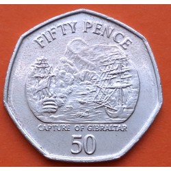 GIBRALTAR 50 PENIQUES 2005 BARCOS BATALLA DE TRAFALGAR KM.1050 MONEDA DE NICKEL SC- 50 Pence