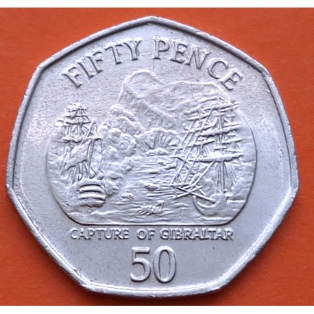 GIBRALTAR 50 PENIQUES 2005 BARCOS BATALLA DE TRAFALGAR KM.1050 MONEDA DE NICKEL SC- 50 Pence
