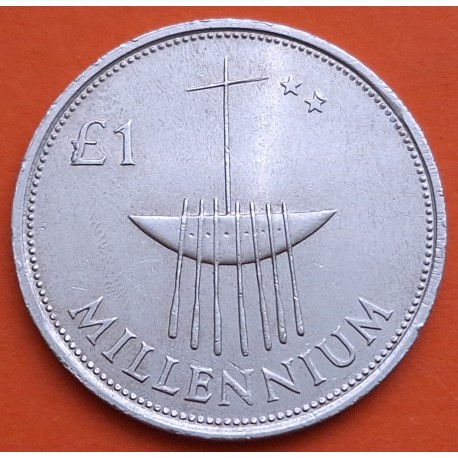IRLANDA 1 LIBRA 2000 MILLENIUM, BARCO ANTIGUO y ARPA KM.31 MONEDA DE NICKEL EBC/SC- @ESCASA@ Ireland Eire 1 Pound £1