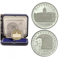 ITALIA 5 EUROS 2014 ABADIA DE SAN FRUTTUOSO Serie DELL ARTI KM.373 MONEDA DE PLATA PROOF ESTUCHE