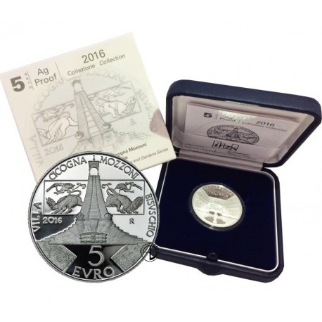 ITALIA 5 EUROS 2016 ARTE DE ITALIA VISTA DE LA VILLA MOZZONI MONUMENTO MONEDA DE PLATA PROOF ESTUCHE