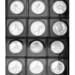. @3,57 ONZAS - 6 monedas@ ITALIA 5 EUROS + 10 EUROS 2005 OLIMPIADA DE INVIERNO TORINO 2006 PLATA PROOF