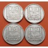 . @0,87 ONZAS@ 4 monedas x FRANCIA 10 FRANCOS 1930 + 1932 + 1933 + 1934 KM.878 PLATA France Silver 10 Francs