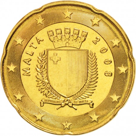 MALTA 20 CENTIMOS 2008 ESCUDO NACIONAL SC MONEDA 1º AÑO DE EMISION Euro coin