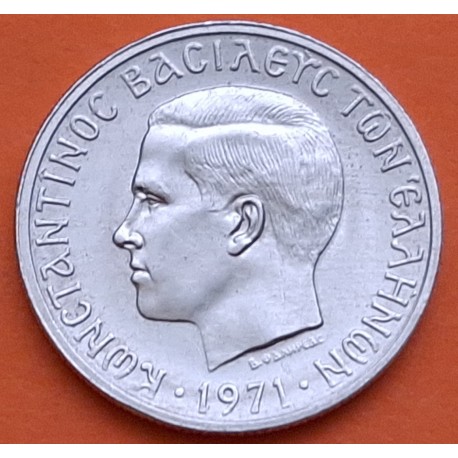 Regimen de los Coroneles x GRECIA 1 DRACMA 1971 REY CONSTANTINO II y ÁGUILA KM.98 MONEDA DE NICKEL EBC