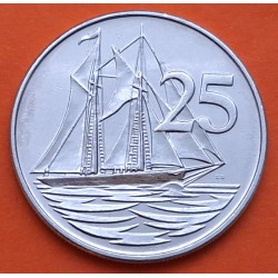 CAYMAN 25 CENTAVOS 2002 BARCO VELERO y REINA ISABEL II KM.87 MONEDA DE NICKEL EBC Cayman Islands
