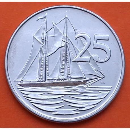 CAYMAN 25 CENTAVOS 2002 BARCO VELERO y REINA ISABEL II KM.87 MONEDA DE NICKEL EBC Cayman Islands