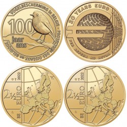 . 2 monedas x BELGICA 2,50 EUROS 2022 EUROMUNT 20 ANIVERSARIO + NATURALEZA PÁJAROS SC Belgium