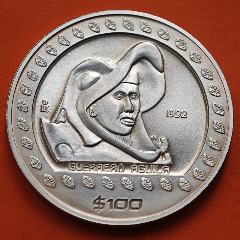 @VER FOTOS@ MEXICO 100 PESOS 1992 GUERRERO AGUILA KM.554 MONEDA DE PLATA 1 ONZA OZ silver coin R/2