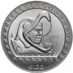@VER FOTOS@ MEXICO 100 PESOS 1992 GUERRERO AGUILA KM.554 MONEDA DE PLATA 1 ONZA OZ silver coin R/2