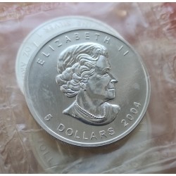 CANADA 5 DOLARES 2004 HOJA DE ARCE Reina ISABEL II @VER FOTOS@ MONEDA PLATA PURA 1 ONZA Oz MAPLE LEAF
