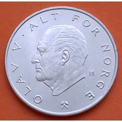 NORUEGA 1 KRONE 1976 REY OLAV V y CORONA KM.419 MONEDA DE NICKEL SC- Norway Norge 1 Corona