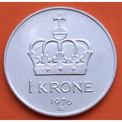 NORUEGA 1 KRONE 1976 REY OLAV V y CORONA KM.419 MONEDA DE NICKEL SC- Norway Norge 1 Corona