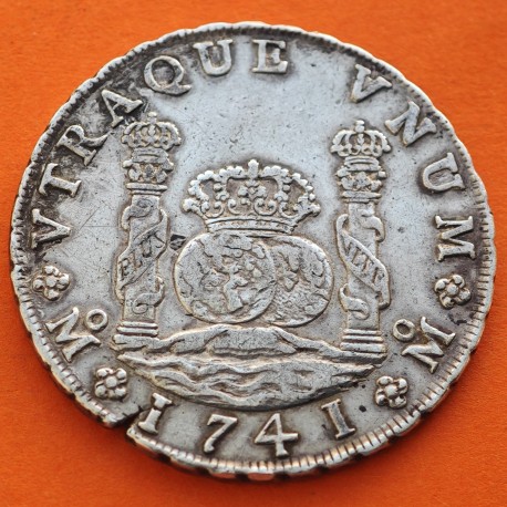 . @MUY RARA@ ESPAÑA Rey FELIPE V 8 REALES 1741 MF MEXICO Mo Tipo COLUMNARIO KM.103 MONEDA DE PLATA Pillar Dollar (BOTH)