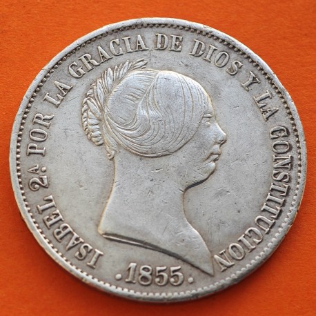 . @RARA@ ESPAÑA Reina ISABEL II 20 REALES 1855 Ceca de SEVILLA KM.593.3 MONEDA DE PLATA ISABEL 2ª POR LA GRACIA DE DIOS (BOTH)