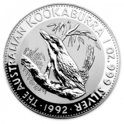 AUSTRALIA 1 DOLAR 1992 KOOKABURRA MONEDA DE PLATA PURA SC $1 Dollar Coin ONZA OZ OUNCE CAPSULA
