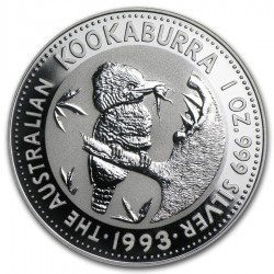 AUSTRALIA 1 DOLAR 1993 KOOKABURRA MONEDA DE PLATA PURA SC $1 Dollar Coin ONZA OZ OUNCE CÁPSULA