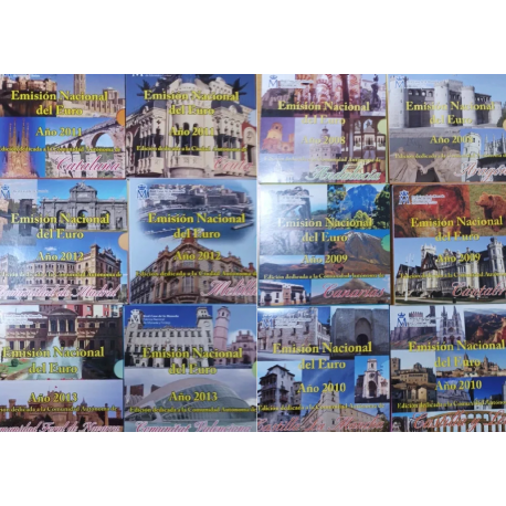 . @Incluye 1,78 ONZAS DE PLATA PURA@ 12 x ESPAÑA CARTERA FNMT EURO 2008+2009+2010+2011+2012+2013 COMUNIDADES