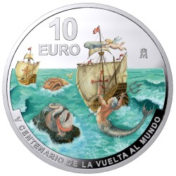 . @RARA@ ESPAÑA 10 EUROS 2020 Serie VUELTA AL MUNDO ESTRECHO DE MAGALLANES @COLOR@ 2ª MONEDA PLATA FNMT
