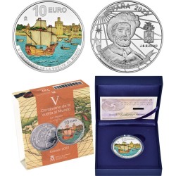 . @RARA@ ESPAÑA 10 EUROS 2022 Serie VUELTA AL MUNDO LLEGADA A SEVILLA @COLOR@ 4ª MONEDA DE PLATA PLATA FNMT