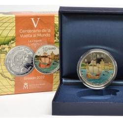. @RARA@ ESPAÑA 10 EUROS 2022 Serie VUELTA AL MUNDO LLEGADA A SEVILLA @COLOR@ 4ª MONEDA DE PLATA PLATA FNMT
