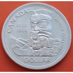 CANADA 1 DOLAR 1958 BRITISH COLUMBIA TOTEM INDIO KM.55 MONEDA DE PLATA EBC 1 Dollar silver coin